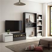 Muebles de Salón para TV, Blanco y negro , Chimenea eléctrica