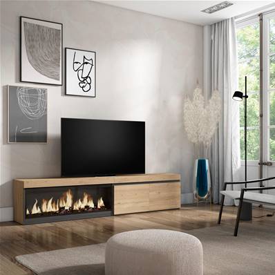 Mueble TV, Televisión, Roble, Chimenea eléctrica XXL