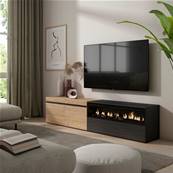 Mueble TV, Televisión, Roble y negro, Chimenea eléctrica