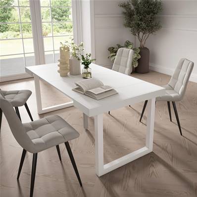 Mesa Consola extensible, Blanco, Patas madera maciza