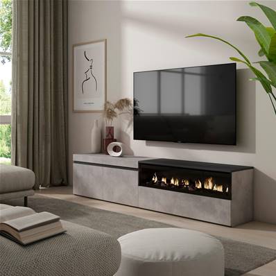 Mueble TV, Televisión, Cemento, Chimenea eléctrica