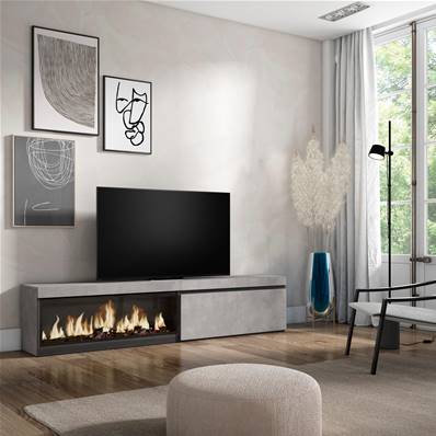 Mueble TV, Televisión, Cemento, Chimenea eléctrica XXL