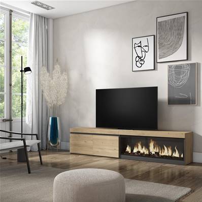 Mueble TV, Televisión, Roble, Chimenea eléctrica XXL