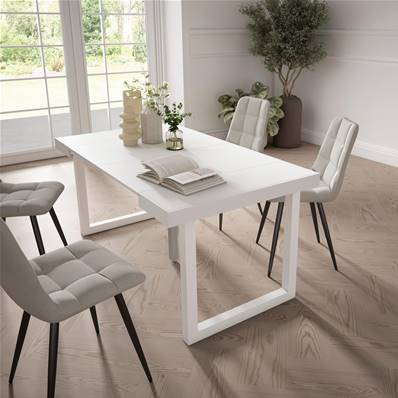 Mesa Consola extensible, Blanco, Patas madera maciza