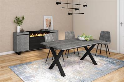 Mesa Comedor, Cemento, Patas madera maciza