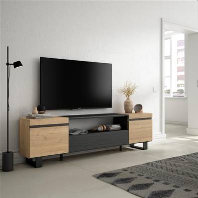 Mueble TV, Televisión, Roble y negro, Diseño industrial