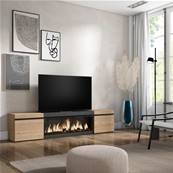 Mueble TV, Televisión, Roble y negro, Chimenea eléctrica XXL