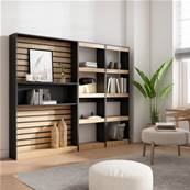 Librería estantería, 230x186x25cm, Roble y negro