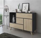 Mueble Auxiliar Buffet WIND 1 Puerta, 3 cajones, Gris Antracita/Roble