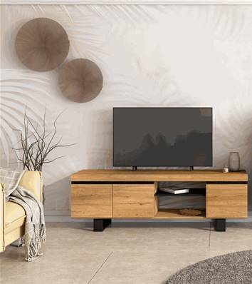 Mueble de TV con patas "Naturale", Roble y Negro, Nórdico