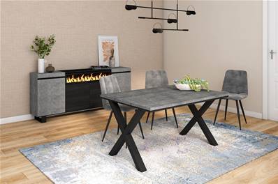 Mesa Comedor, Cemento, Patas madera maciza