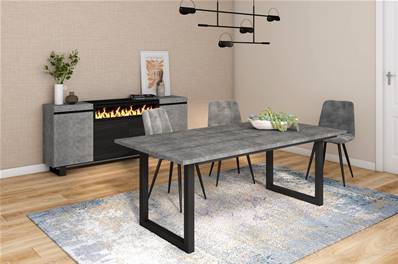 Mesa Comedor, Cemento, Patas madera maciza