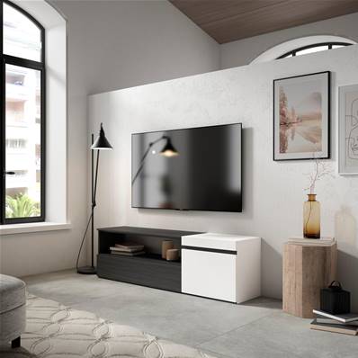 Mueble TV, Televisión, 150x45x35cm, Blanco y negro