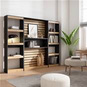 Librería estantería, 230x186x25cm, Roble y negro