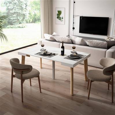 Mesa Consola extensible, Blanco, Patas de madera