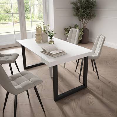 Mesa Consola extensible, Blanco, Patas madera maciza