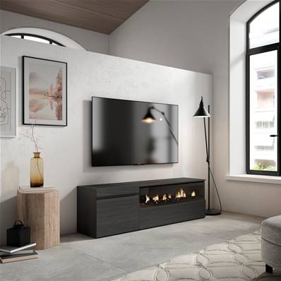 Mueble TV, Televisión, Negro, Chimenea eléctrica