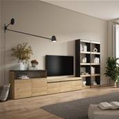 Muebles de Salón para TV, 370x186x35cm, Roble y negro