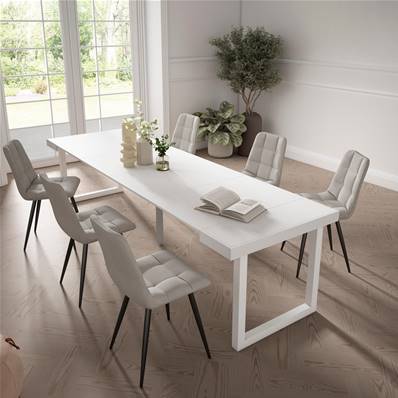 Mesa Consola extensible, Blanco, Patas madera maciza