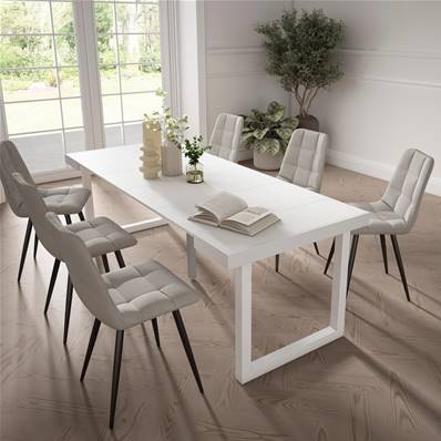 Mesa Consola extensible, Blanco, Patas madera maciza