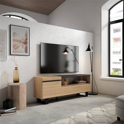 Mueble TV, Televisión, Roble y negro, Diseño industrial