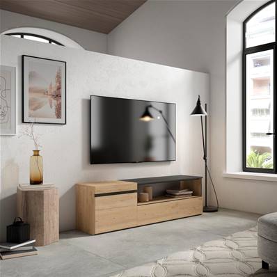 Mueble TV, Televisión, 150x45x35cm, Roble y negro