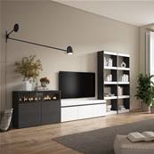 Muebles de Salón para TV, Blanco y negro , Chimenea eléctrica