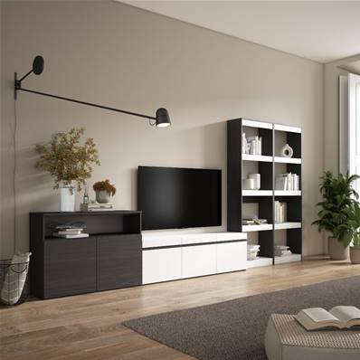 Muebles de Salón para TV, 370x186x35cm, Blanco y negro