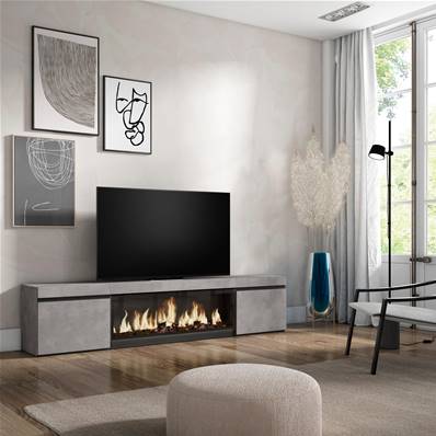 Mueble TV, Televisión, Cemento, Chimenea eléctrica XXL