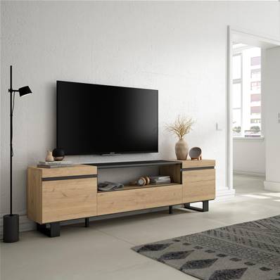 Mueble TV, Televisión, Roble y negro, Diseño industrial