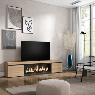 Mueble TV, Televisión, Roble, Chimenea eléctrica XXL