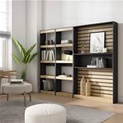 Librería estantería, 230x186x25cm, Roble y negro