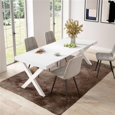 Mesa Consola extensible, Blanco, Patas madera maciza