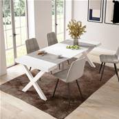 Mesa Consola extensible, Blanco y cemento, Patas madera maciza