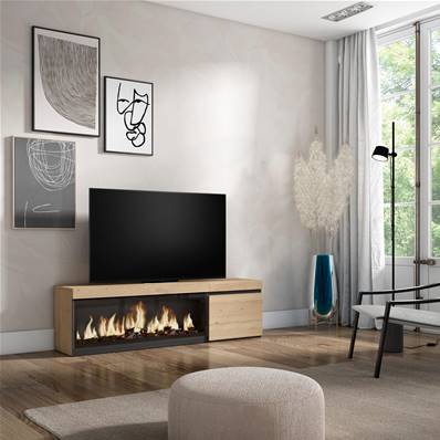 Mueble TV, Televisión, Roble, Chimenea eléctrica XXL