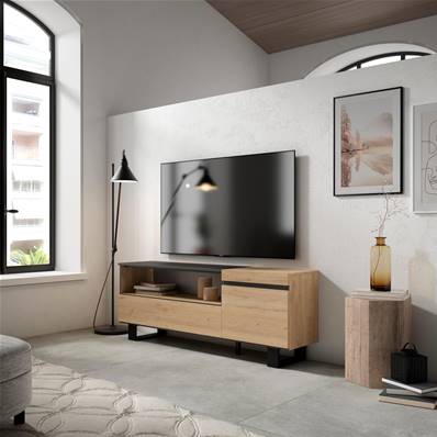 Mueble TV, Televisión, Roble y negro, Diseño industrial