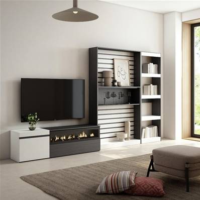 Muebles de Salón para TV, Blanco y negro , Chimenea eléctrica