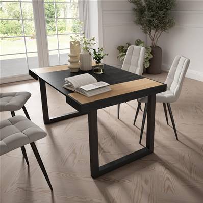 Mesa Consola extensible, Roble y negro, Patas madera maciza