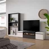 Muebles de Salón para TV, Blanco y negro , Chimenea eléctrica