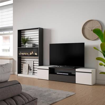 Muebles de Salón para TV, Blanco y negro , Chimenea eléctrica