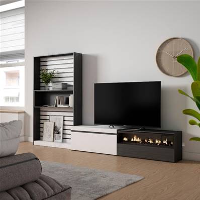 Muebles de Salón para TV, Blanco y negro , Chimenea eléctrica