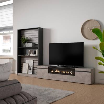 Muebles de Salón para TV, Cemento, Chimenea eléctrica