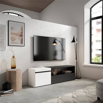 Mueble TV, Televisión, 150x45x35cm, Blanco y negro