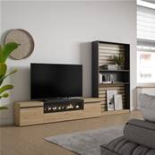 Muebles de Salón para TV, Roble y negro, Chimenea eléctrica