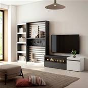 Muebles de Salón para TV, Blanco y negro , Chimenea eléctrica