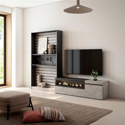 Muebles de Salón para TV, Cemento, Chimenea eléctrica