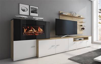 Mueble chimenea eléctrica Blanco Mate y Roble