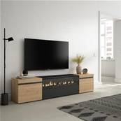 Mueble TV, Televisión, Roble y negro, Chimenea eléctrica