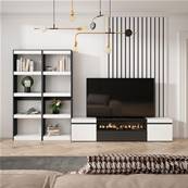 Muebles de Salón para TV, Blanco y negro , Chimenea eléctrica