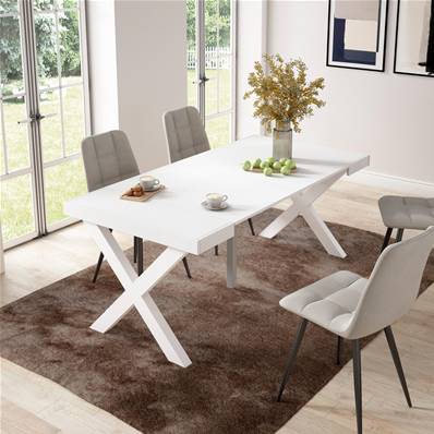 Mesa Consola extensible, Blanco, Patas madera maciza